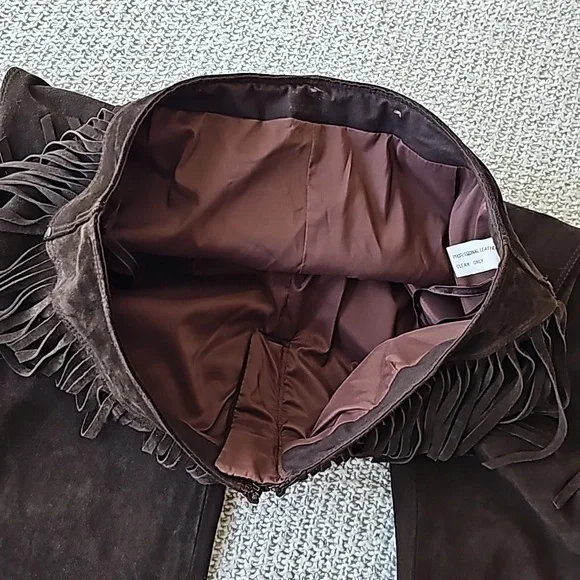 Genuine Leather Dark Brown Pants with Fringe Details  Size 8 Aprox - Picture 11 of 16